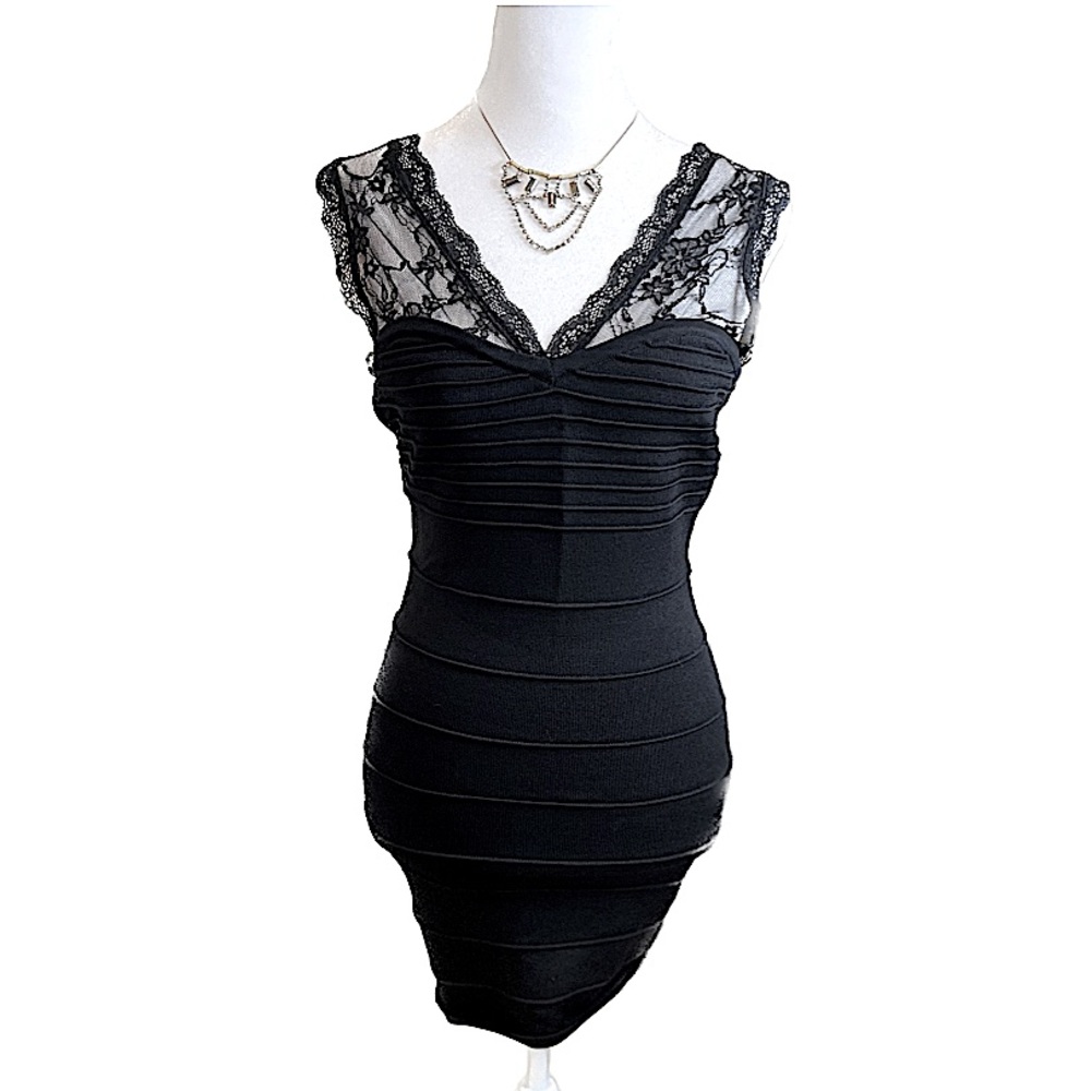 Arden B - Sexy Black Bodycon with Lace Detail, Women’s Size Small.